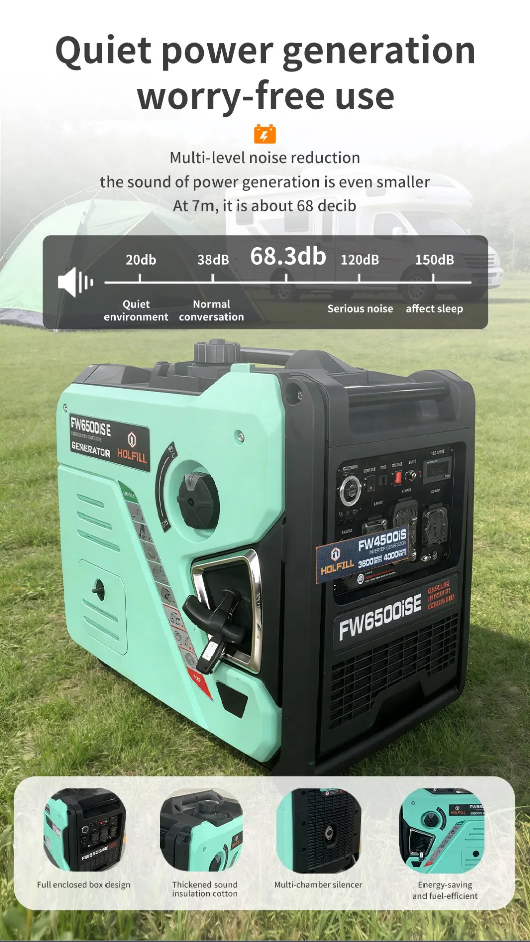 Generador Inversor de Potencia Silencioso para Casa de Combustible Doble Gasolina/LPG Eléctrico 5000W 5kw 5.25kw