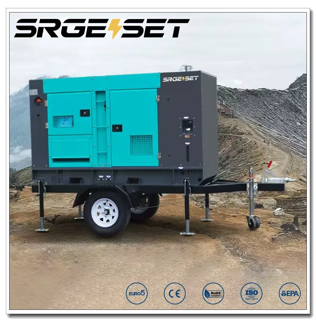 64kw 80kVA Generador diésel silencioso tipo remolque móvil, insonorizado, con ruedas y remolcable