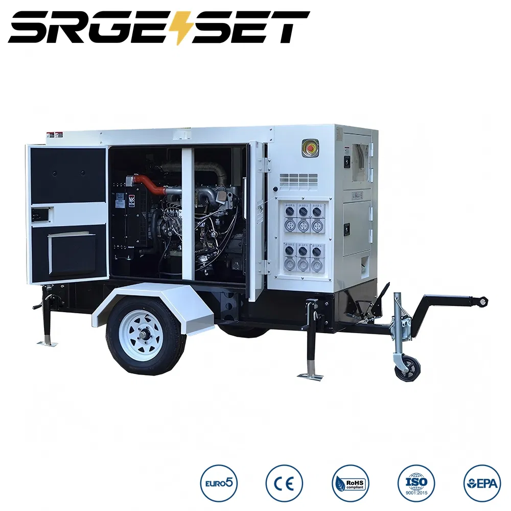 38kw 5000m Generador de motor diésel silencioso y a prueba de sonido, remolque móvil, energía de emergencia