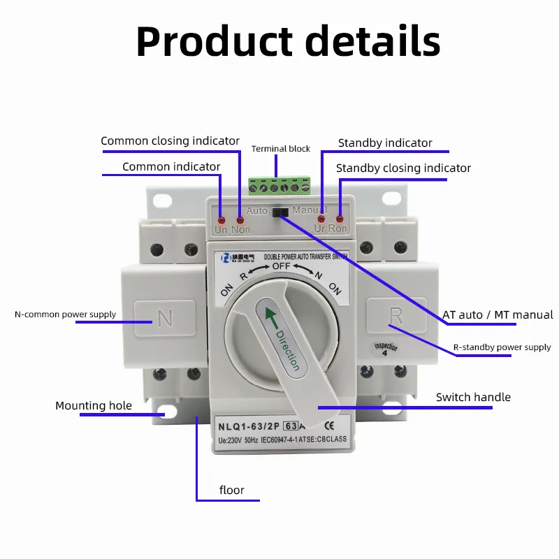 Controlador de Interruptor de Transferencia Automática de Generador de Cambio de Energía Dual de Fase Simple Inteligente 2p
