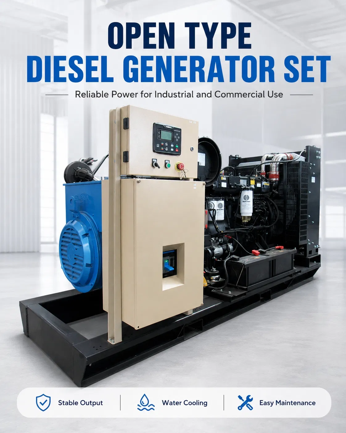 Abrir generador eléctrico diésel de reserva para salas de datos