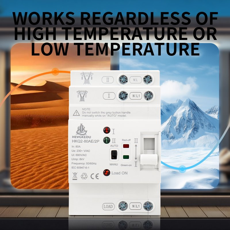 Ae 80A 2p Interruptor de Transferencia de Doble Potencia Inteligente para Montaje en Riel DIN Cambio Automático con Controlador Inteligente para Inversor Solar
