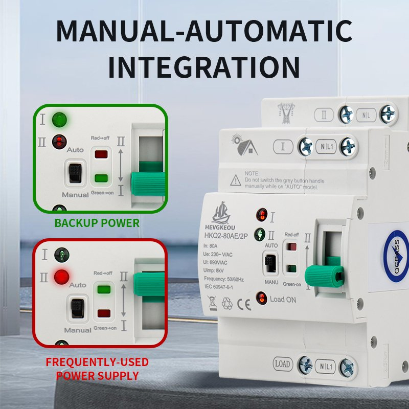 2p 80A Interruptor de Transferencia Automático Inteligente para Riel DIN con Controlador Inteligente Selector de Doble Energía para Sistema Solar PV