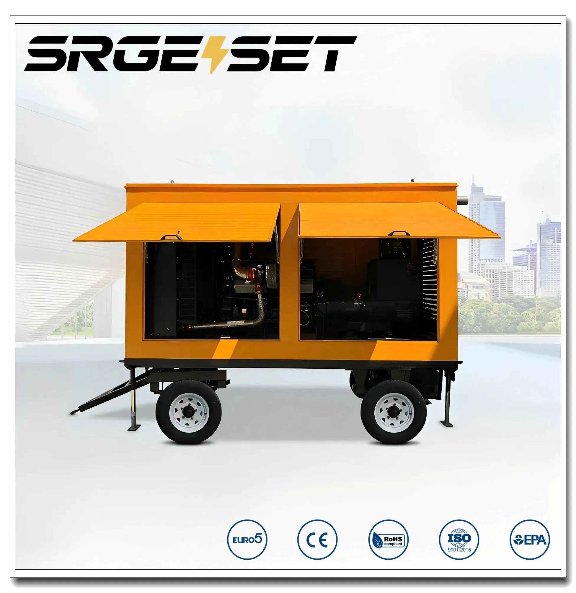 64kw 80kVA Generador diésel silencioso tipo remolque móvil, insonorizado, con ruedas y remolcable
