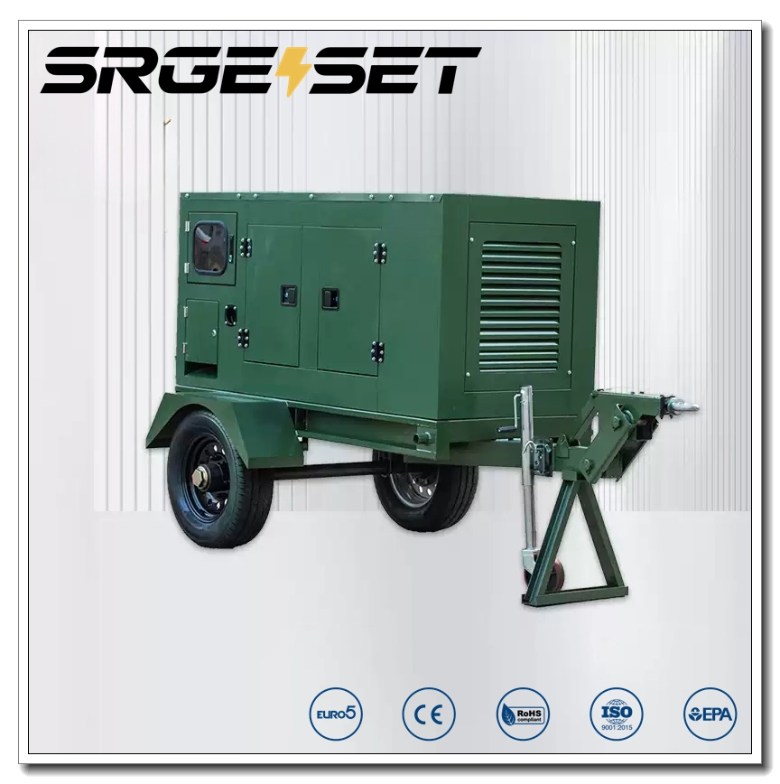 64kw 80kVA Generador diésel silencioso tipo remolque móvil, insonorizado, con ruedas y remolcable
