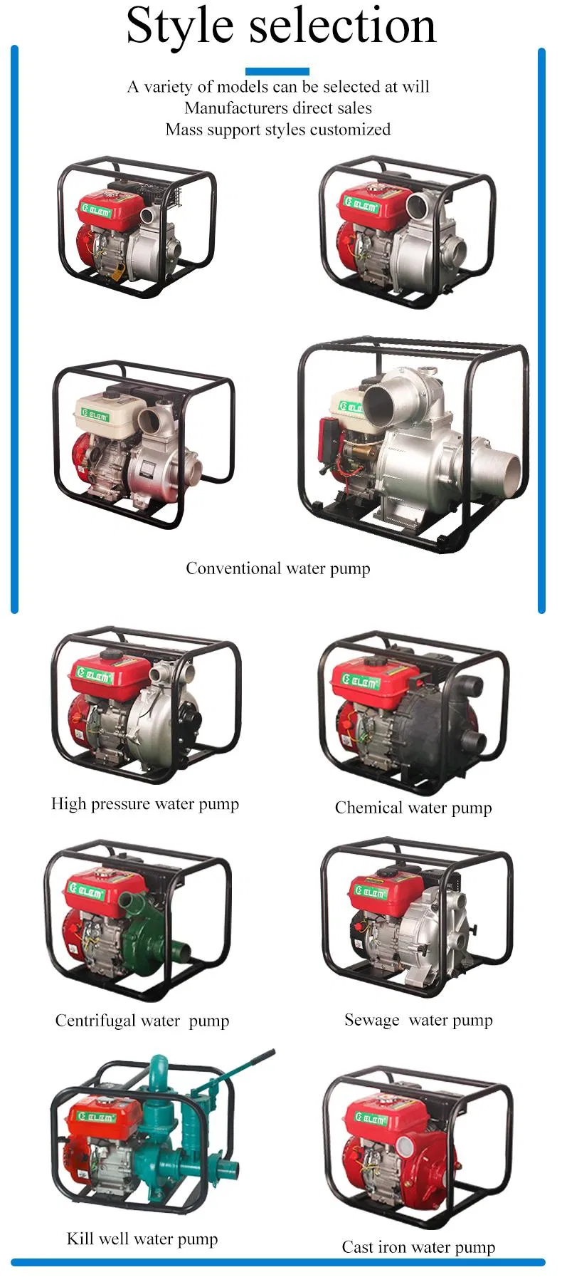 Bomba de agua de hierro fundido a alta presión para riego agrícola, arranque eléctrico, aguas residuales clarificadas, fuego, productos químicos y gasolina