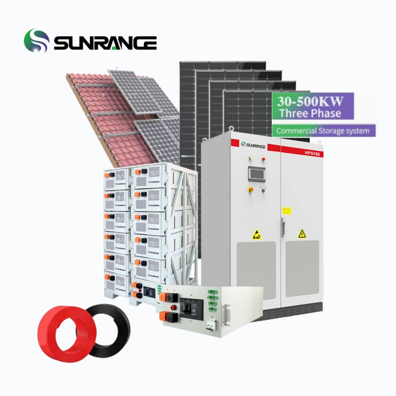 Sistema de Energía Solar Híbrido Off Grid Comercial e Industrial Sunrange 30kw 50kw 100kw Almacenamiento 50kwh 100kwh 200kwh Respaldo de Batería de Litio LiFePO4