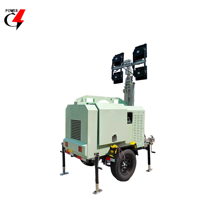 9m Mástil 4X400W Torre de Luz Móvil Remolcable Híbrida Generador Solar con 5kw Generador Diésel