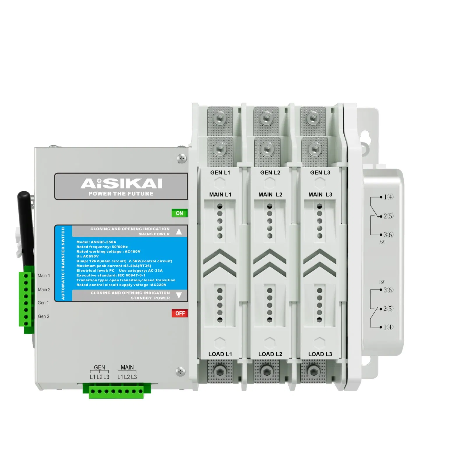 Aisiaki Askq6 Serie Interruptor de Transferencia Automática Inteligente 125A 4p