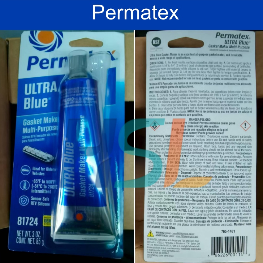 Permatex 81724 High-Temp Resistant Ultra Blue RTV Silicone Gasket Maker Sealant for Oil Pan, Timing Cover etc.
