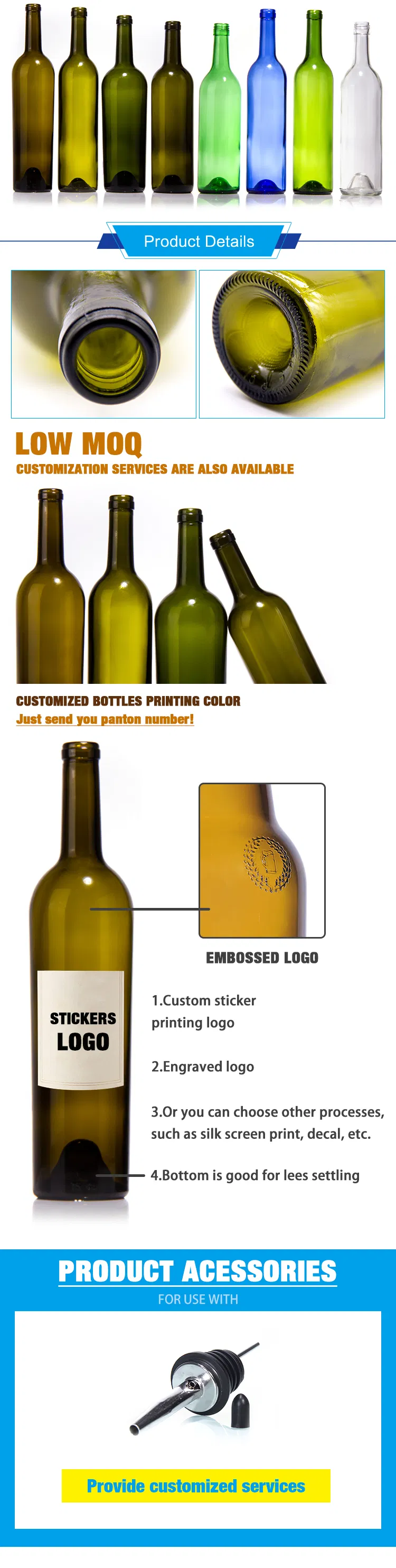 Glass Empty Bordeaux White and Red Wine Bottle Detail