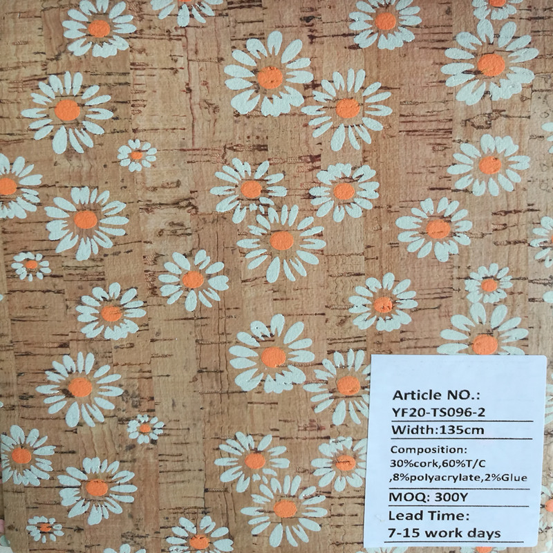 Printing Real Nature Cork PU Base Leather Cork Fabric (HS-PRINTcork33)