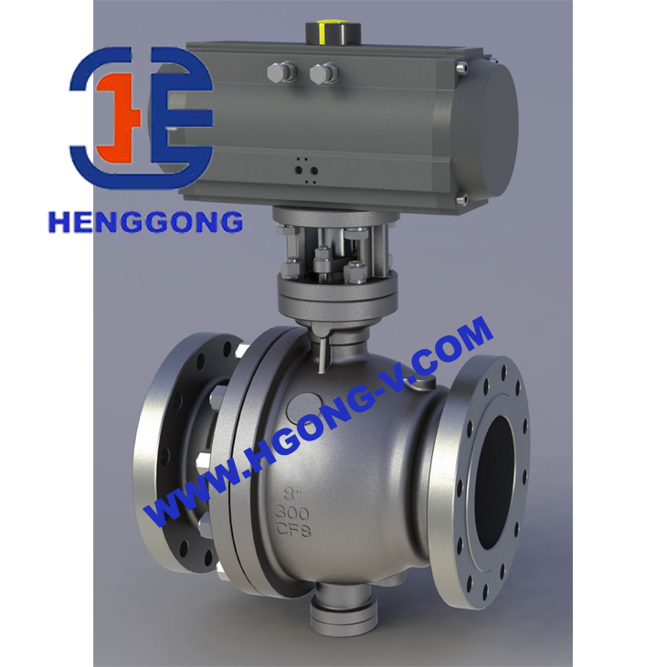 BS/DIN/JIS Wcb Carbon Steel Stainless Steel 316L DN100 Trunnion Mounted Pneumatic Flange Ball Valve