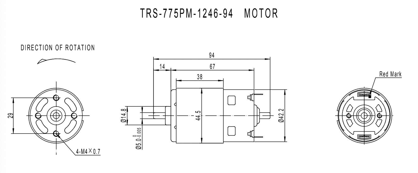 High Rpm RS-555 and RS-775 Dc Motor 12v 24v Dc Brushed Motor Dimensions