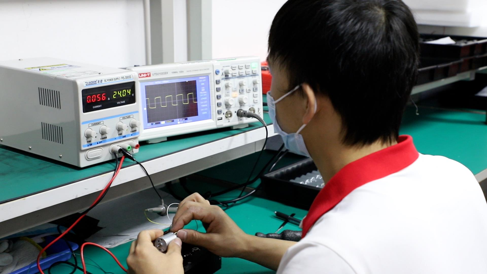 Brushless motor performance test at RSI Motors quality lab