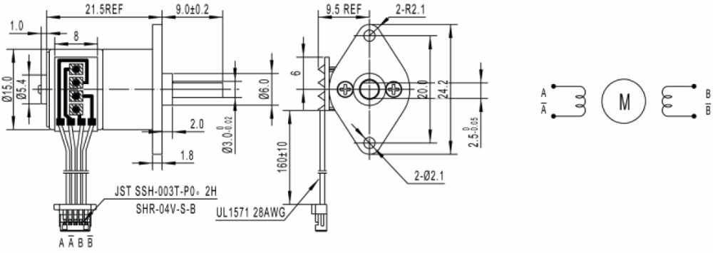 15mm DC Gear Motor Specifications Drawing