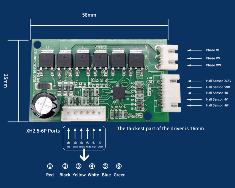 High Power 35*58mm Size Bldc Brushless Motor Driver Speed Controller