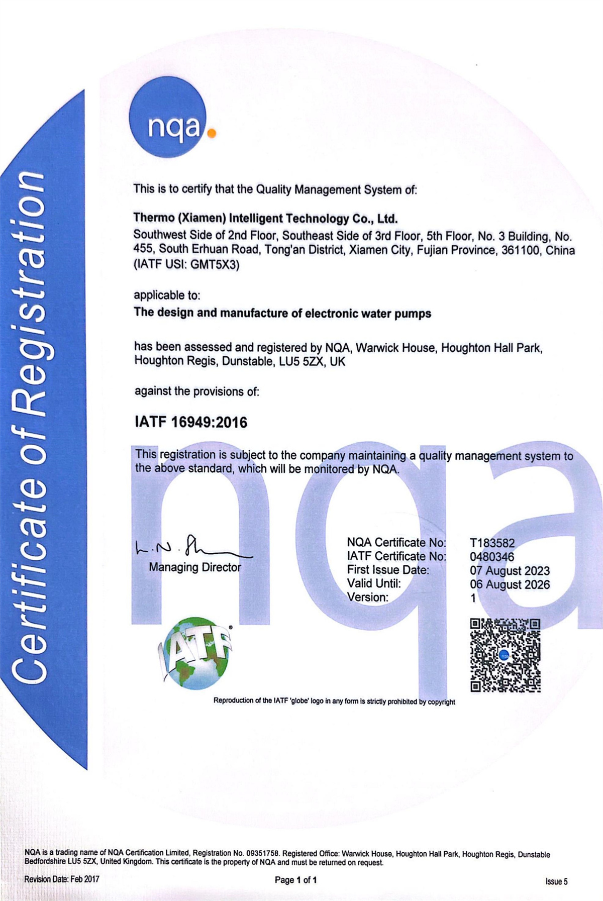 IATF 16949 Quality Management Certificate — RETO Electric