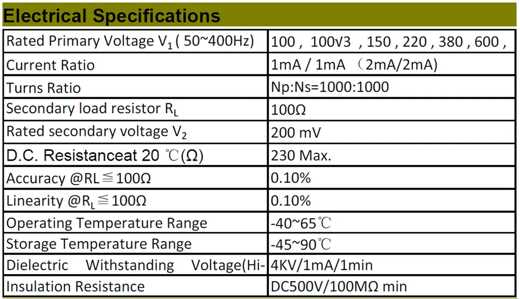 Epn20 Transformador de Potencial de Tipo Corrente de Alta Qualidade Pequeno Transformador de Tensão Montagem em PCB 2mA/2mA 1mA/1mA para Medidor de Consumo de Energia