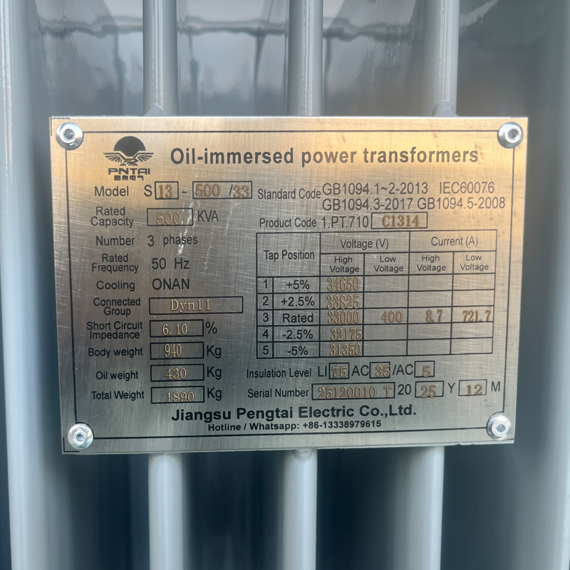 Óleo de Transformador Elétrico Transformador Imerso Transformador de Potência 30-5000kVA Alta Tensão 33kv Baixa Tensão 400V