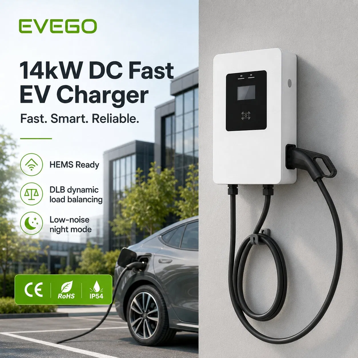 Evego 14kw Carregador Rápido de EV Montado na Parede DC EV Pedestal Instalação Fácil Uso Comercial e Residencial