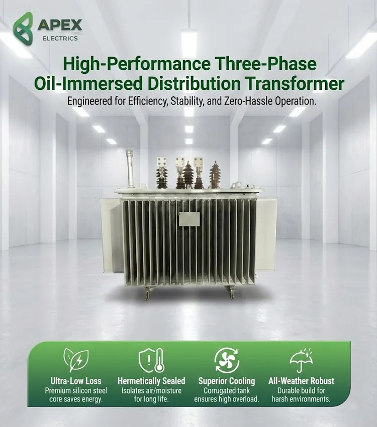 Transformador Elétrico Imerso em Óleo Trifásico