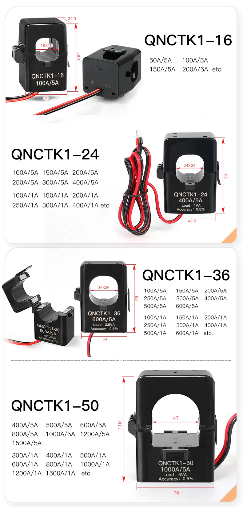 Sensor de Tipo Aberto Braçadeira CT Transformador de Corrente de Núcleo Dividido - 1