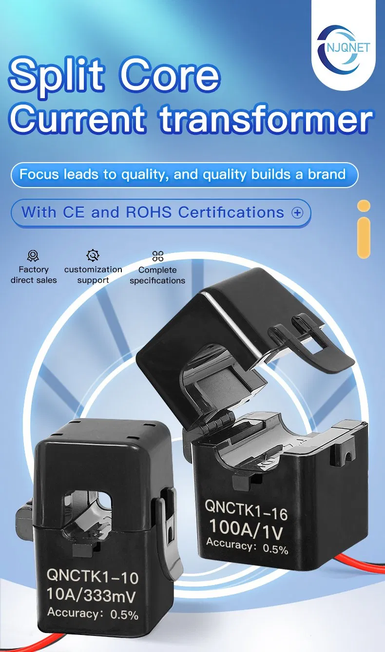 Qnctk1-16 100A/333mv 100A/1V Sensor de Corrente de Clampe CT Tipo Aberto Transformador de Corrente de Núcleo Dividido