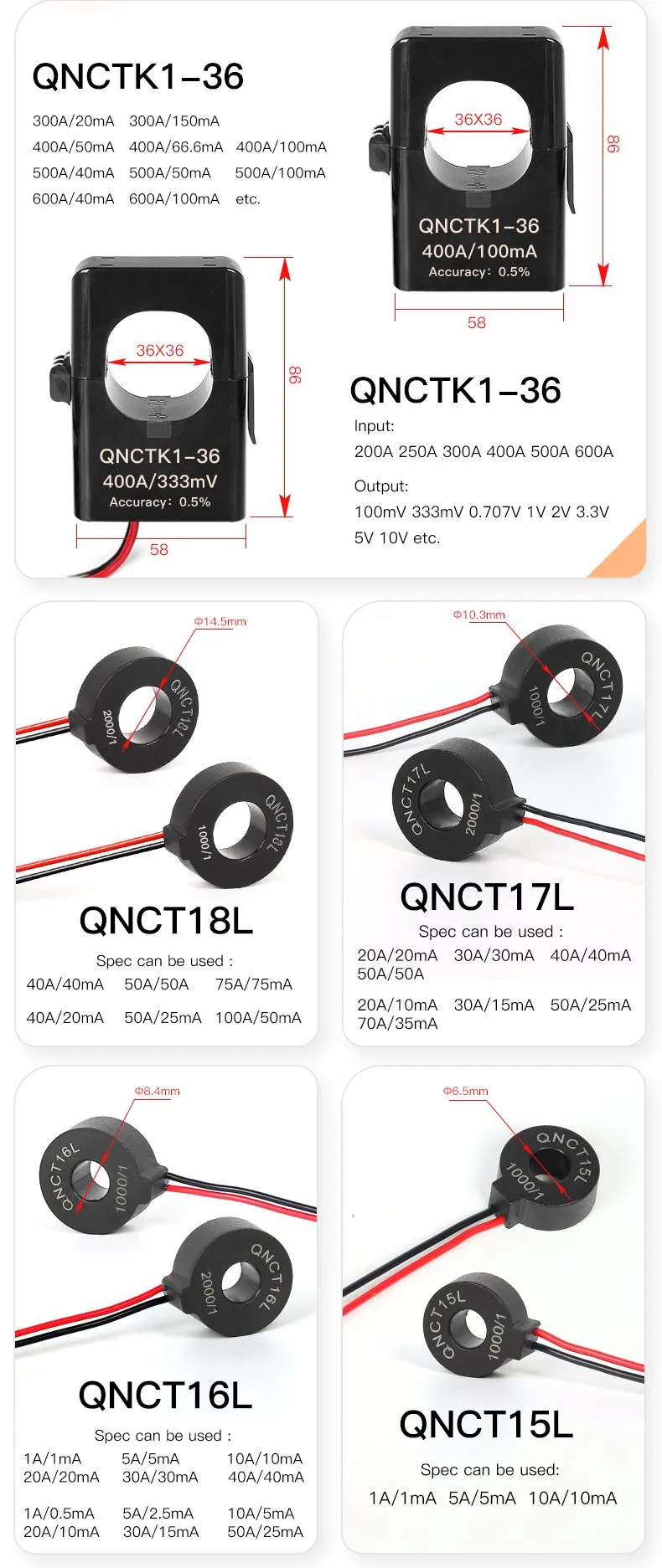 Sensor de Tipo Aberto Braçadeira CT Transformador de Corrente de Núcleo Dividido - 5