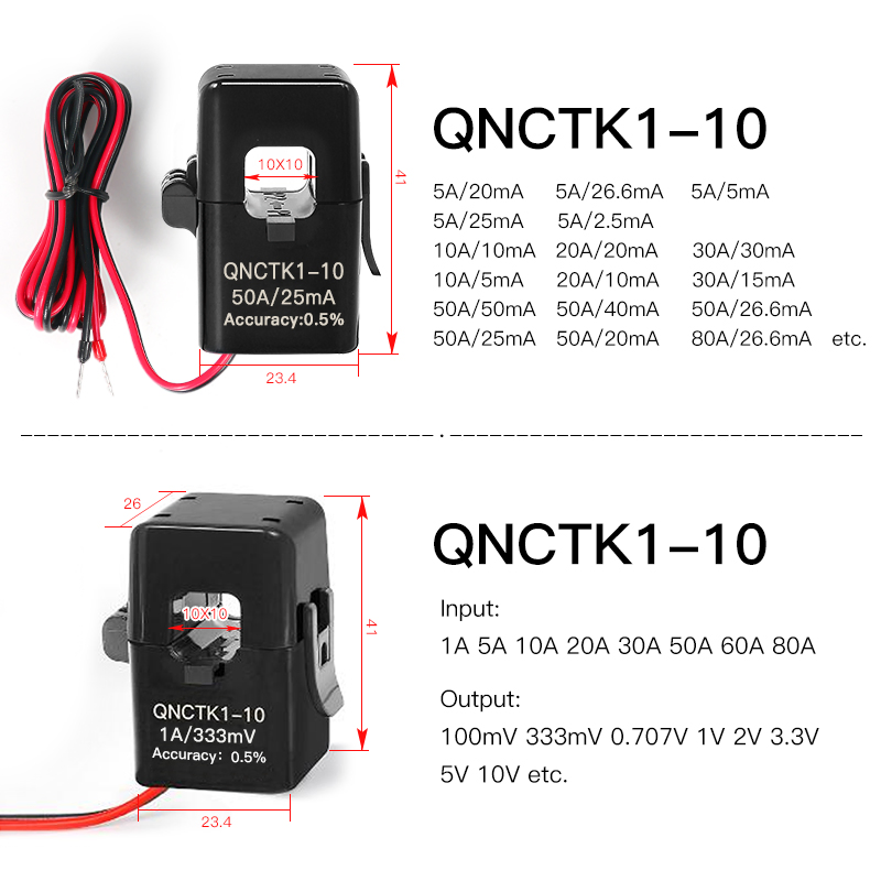 30A 50A 100A ~ 6000A Saída 5A 1A 1V 333mv Sensor de Tipo Aberto Braçadeira CT Transformador de Corrente de Núcleo Dividido