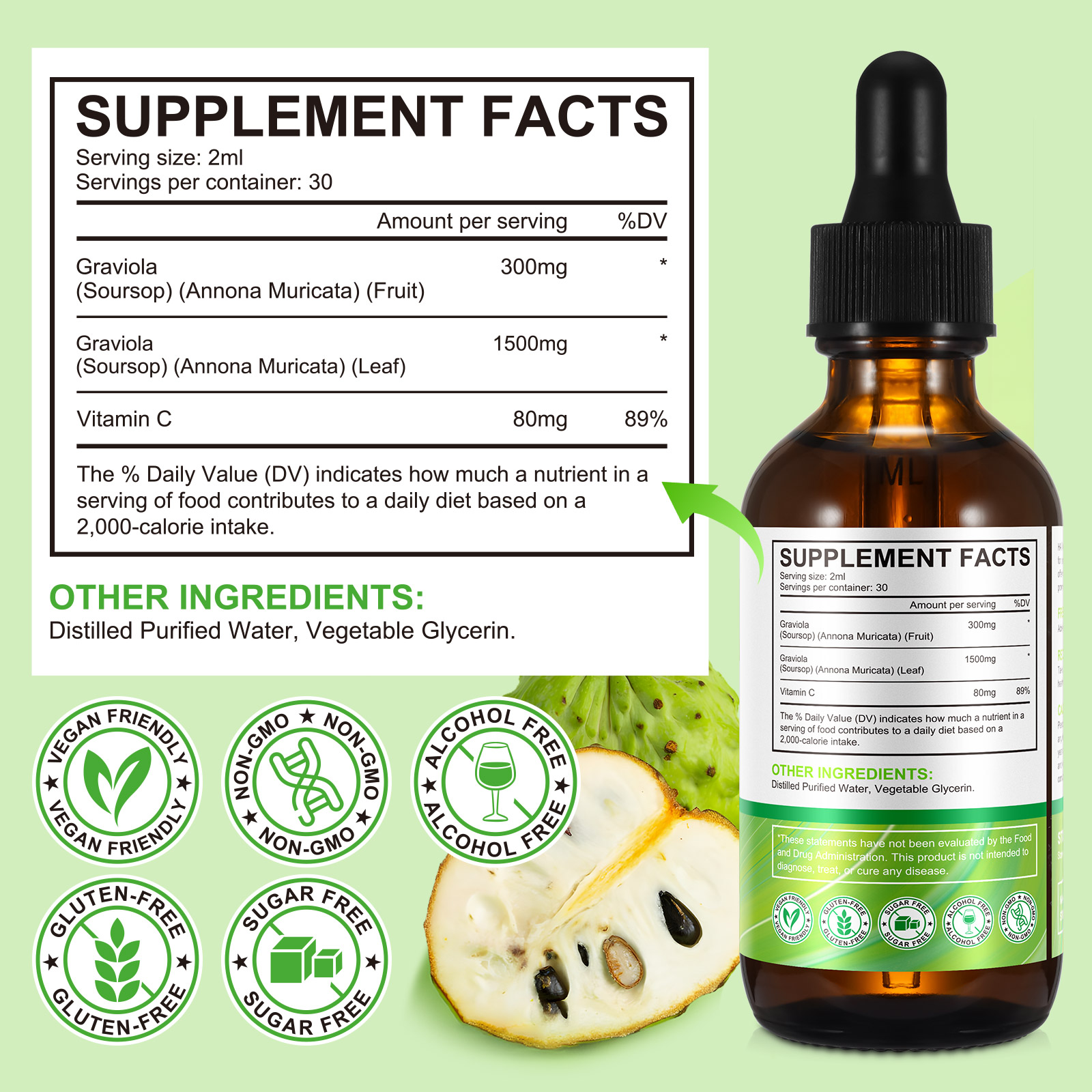 Hatmanlabs 60ml Helps Neutralize Free Radicals Anti Inflammatory Soursop Graviola Extract Liquid Drops Supplement Soursop Drops