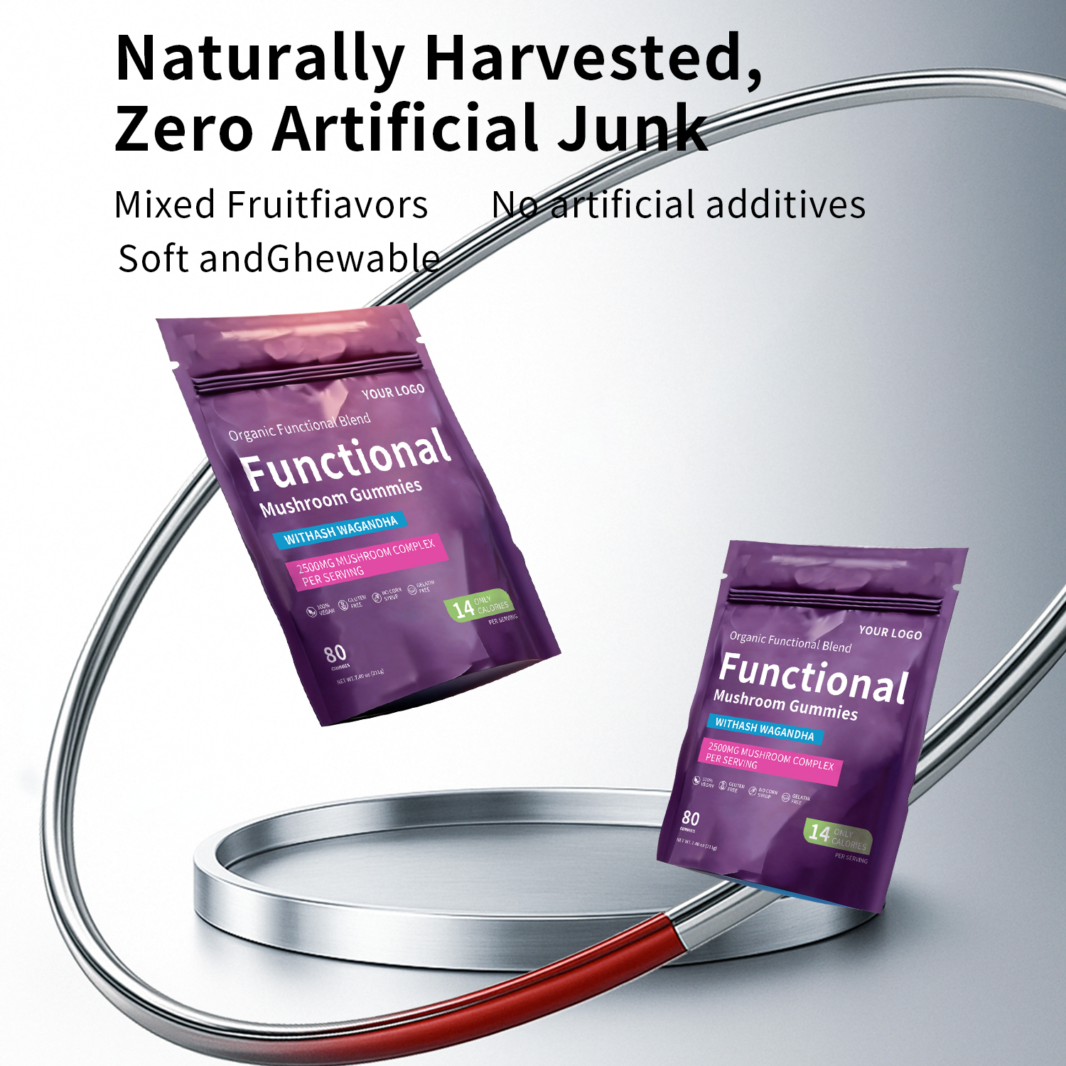 2500mg Functional Blend Mushroom Gummies Ashwagandha Custom OEM Branding Antioxidant Beauty Gluten-Free Immune Support Energy