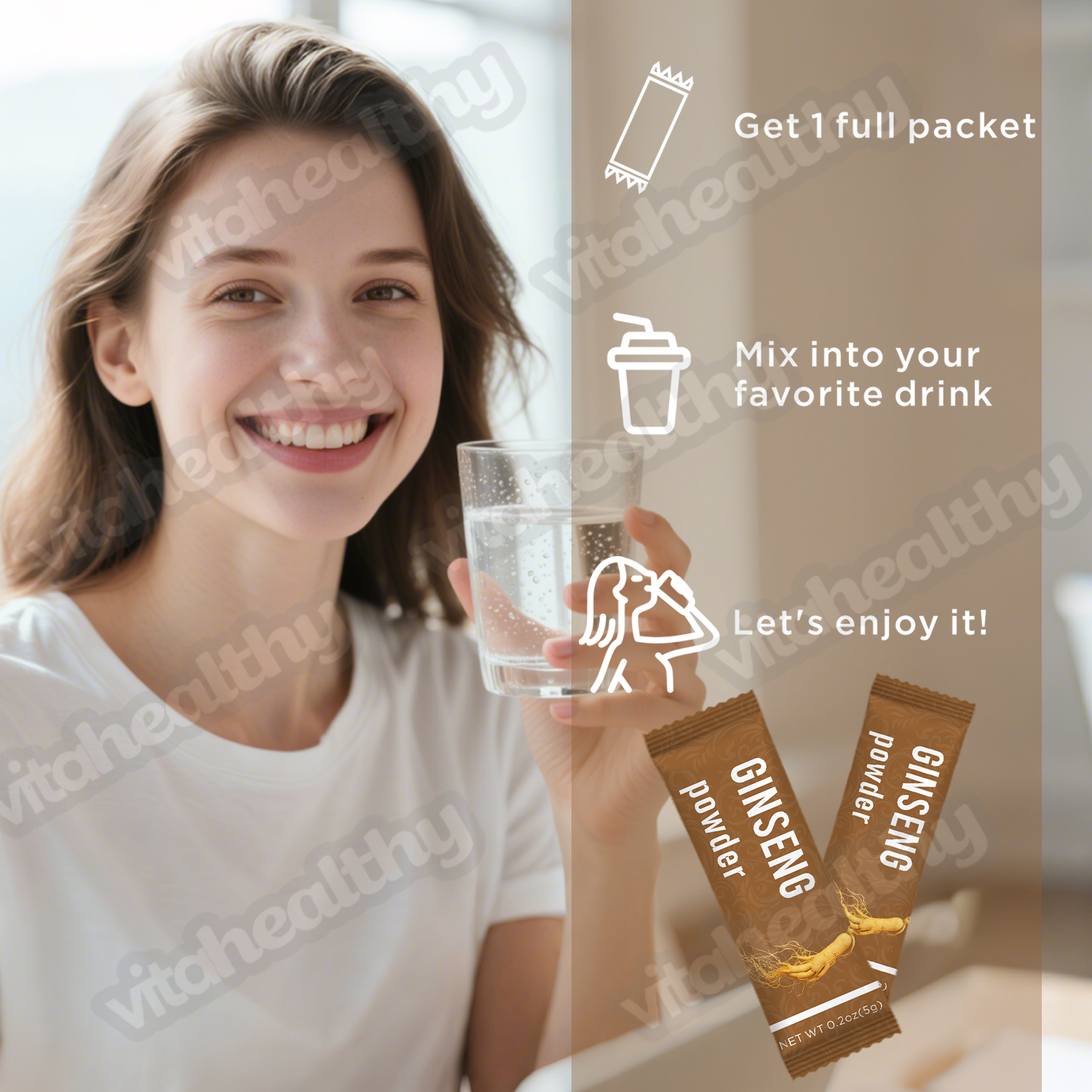 Vitahealthy OEM/ODM Organic Ginseng Powder with 100 % Original Ginseng Extract Raw Ingredients Herbal Supplement for Women