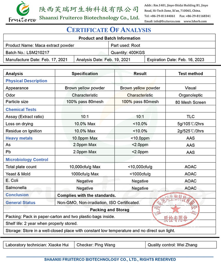 Maca Specifications & Services
