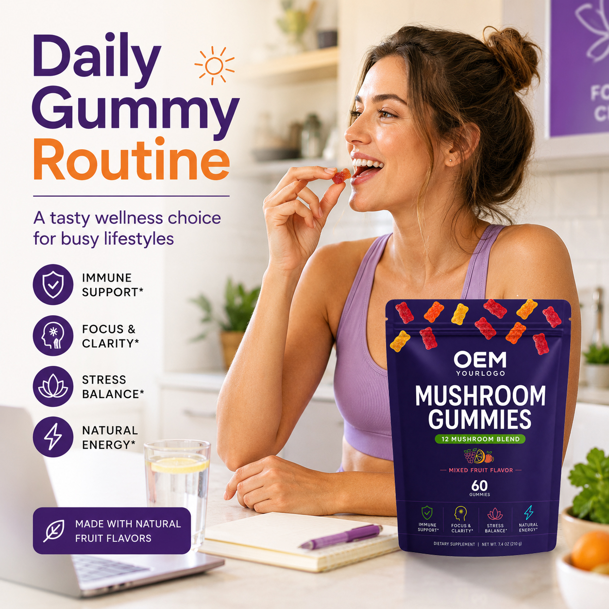 Turkey Tail Shiitake Maitake Mushroom Gummies 10 In 1 Mushroom Blend Custom Formula OEM ODM Wholesale