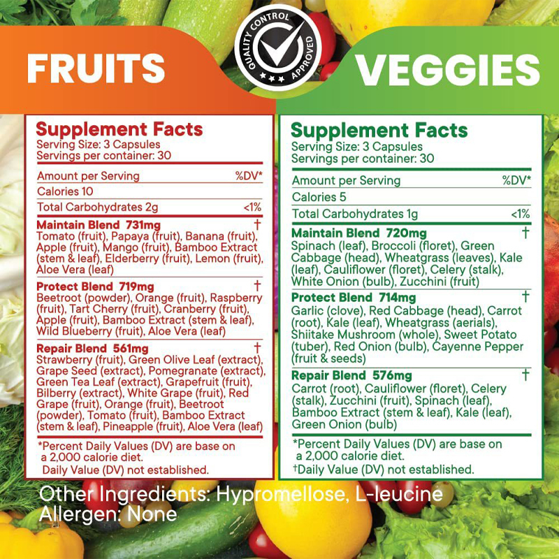 Wholesale OEM Private Label Vitamins And Minerals Herbal Extract Supplement Manufacturers Vegan Fruits And Vegetable Capsules