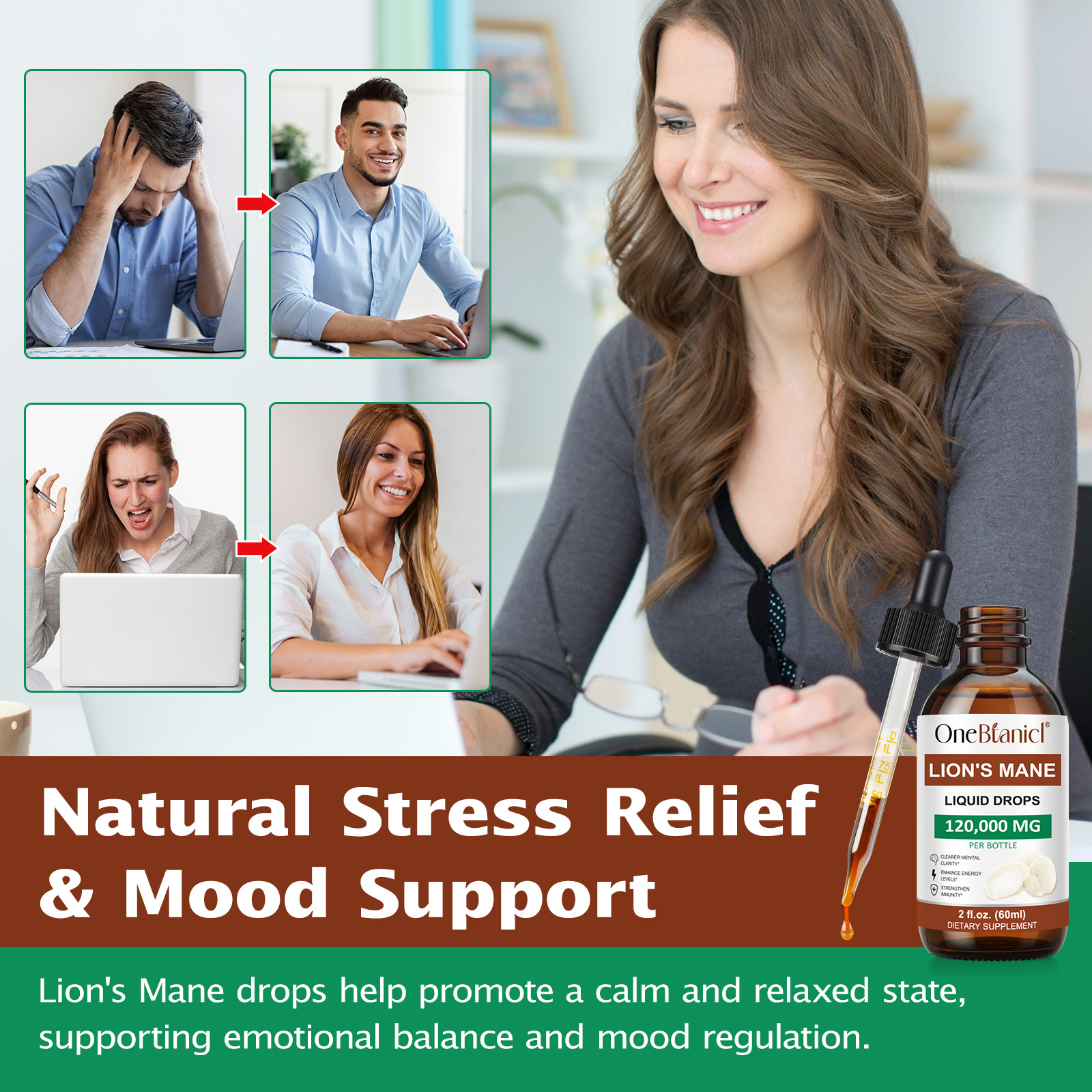Organic Lion's Mane Mushroom Herbal Plant Extract Drops Brain Energy Improve Memory Lion's Mane Mushroom Extract Drops