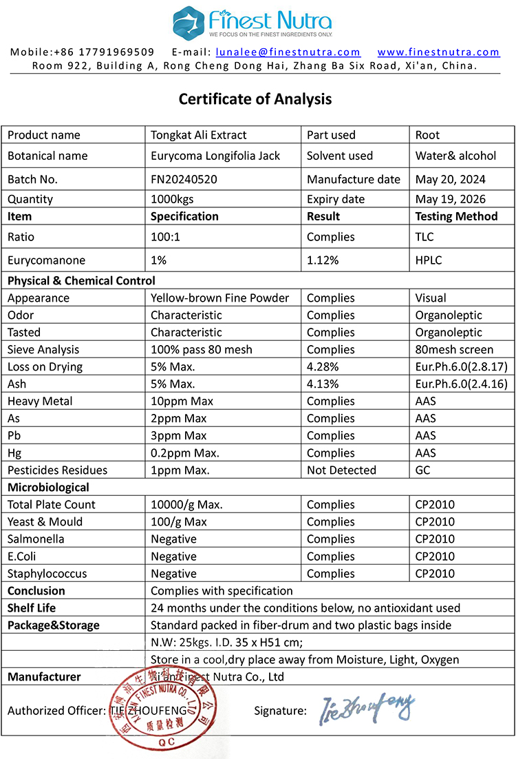 Tongkat Ali Root Extract 200:1 1% Eurycomanone Tongkat Ali Extract Powder