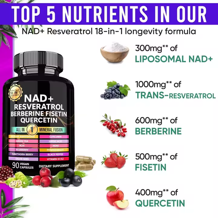 Vigo Herbal Extract Anti Aging Food Supplement 90 Capsules Vegan Organic All In One Vitamin Resveratol NAD Capsules Supplement