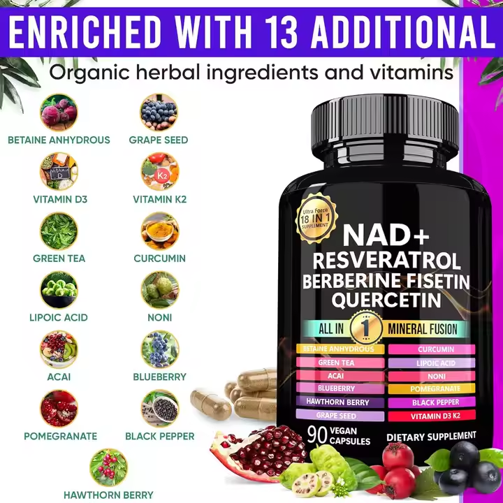 Vigo Herbal Extract Anti Aging Food Supplement 90 Capsules Vegan Organic All In One Vitamin Resveratol NAD Capsules Supplement