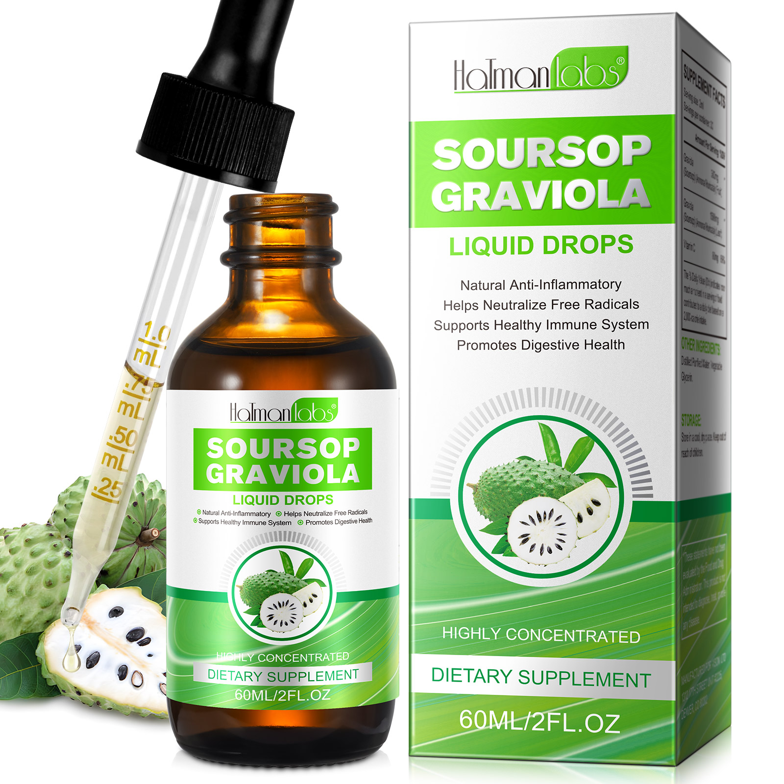 Hatmanlabs 60ml Helps Neutralize Free Radicals Anti Inflammatory Soursop Graviola Extract Liquid Drops Supplement Soursop Drops