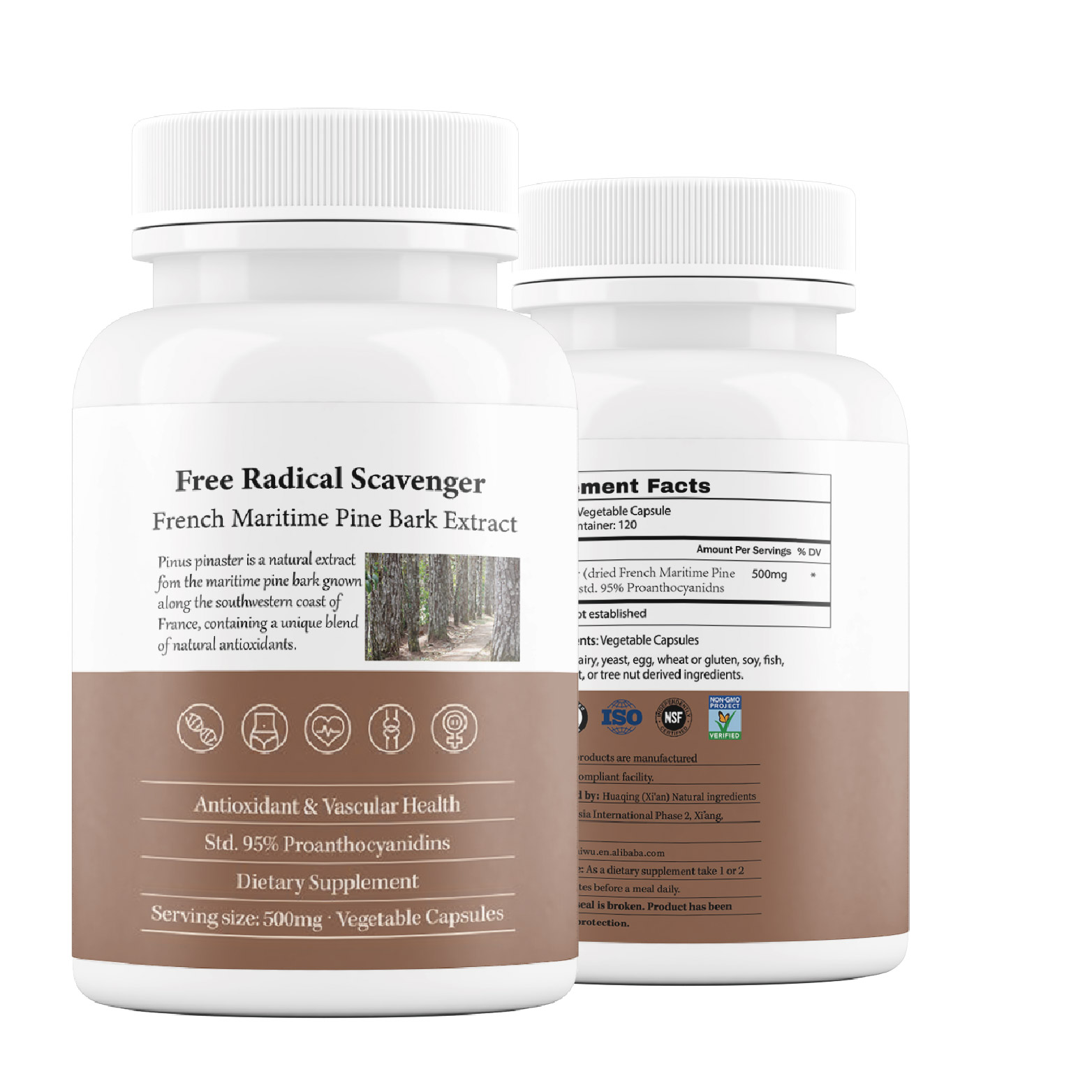 Private Label Natural Antioxidant Support Premium 95% Proanthocyanidins 500mg Pure French Maritime Pine Bark Extract Capsules