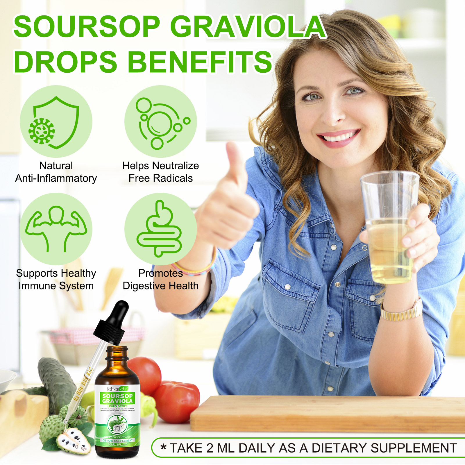 Hatmanlabs 60ml Helps Neutralize Free Radicals Anti Inflammatory Soursop Graviola Extract Liquid Drops Supplement Soursop Drops