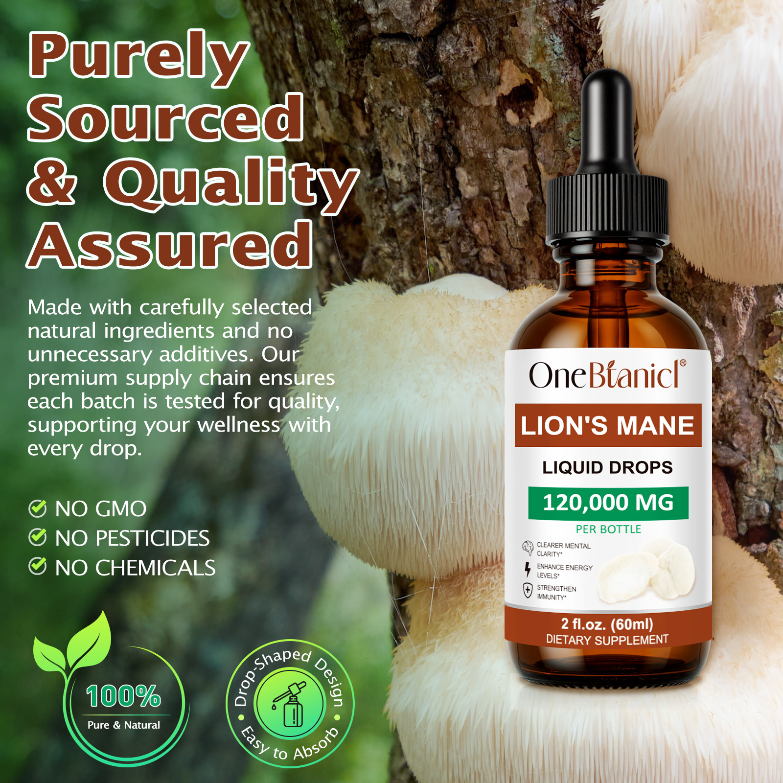 Organic Lion's Mane Mushroom Herbal Plant Extract Drops Brain Energy Improve Memory Lion's Mane Mushroom Extract Drops