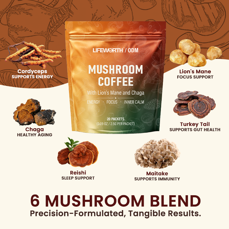 LIFEWORTH Professional R&amp;D Mushroom Coffee Manufacturer, 1000+ Mature Formulas, Custom Blend Lion's Mane Chaga Cordyceps Powder