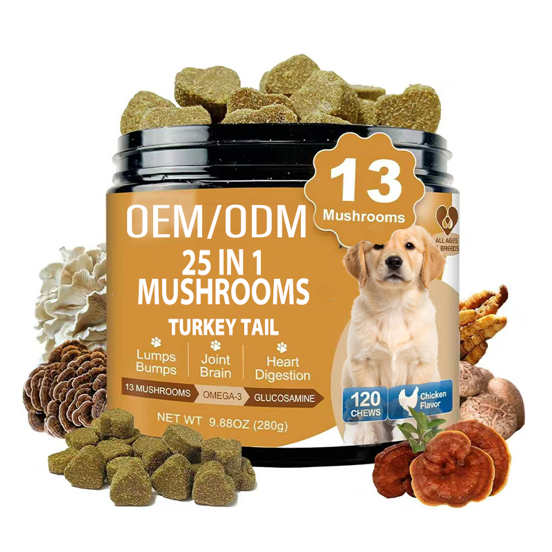 Mushroom Chews For Dogs Turkey Tail Mushroom OEM/ODM Gut, Skin, Joint, Immune Health- Dog Lumps &amp; Bumps - 13 Organic Mushrooms