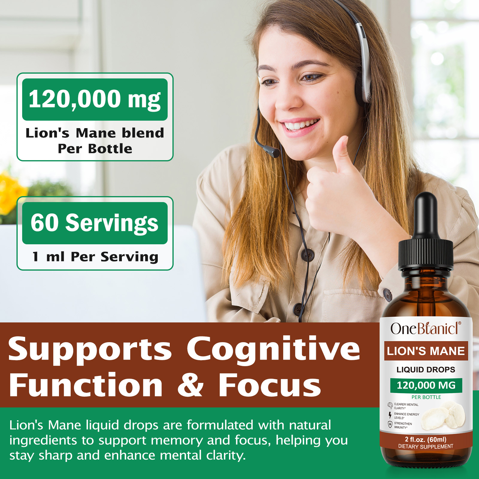 Organic Lion's Mane Mushroom Herbal Plant Extract Drops Brain Energy Improve Memory Lion's Mane Mushroom Extract Drops