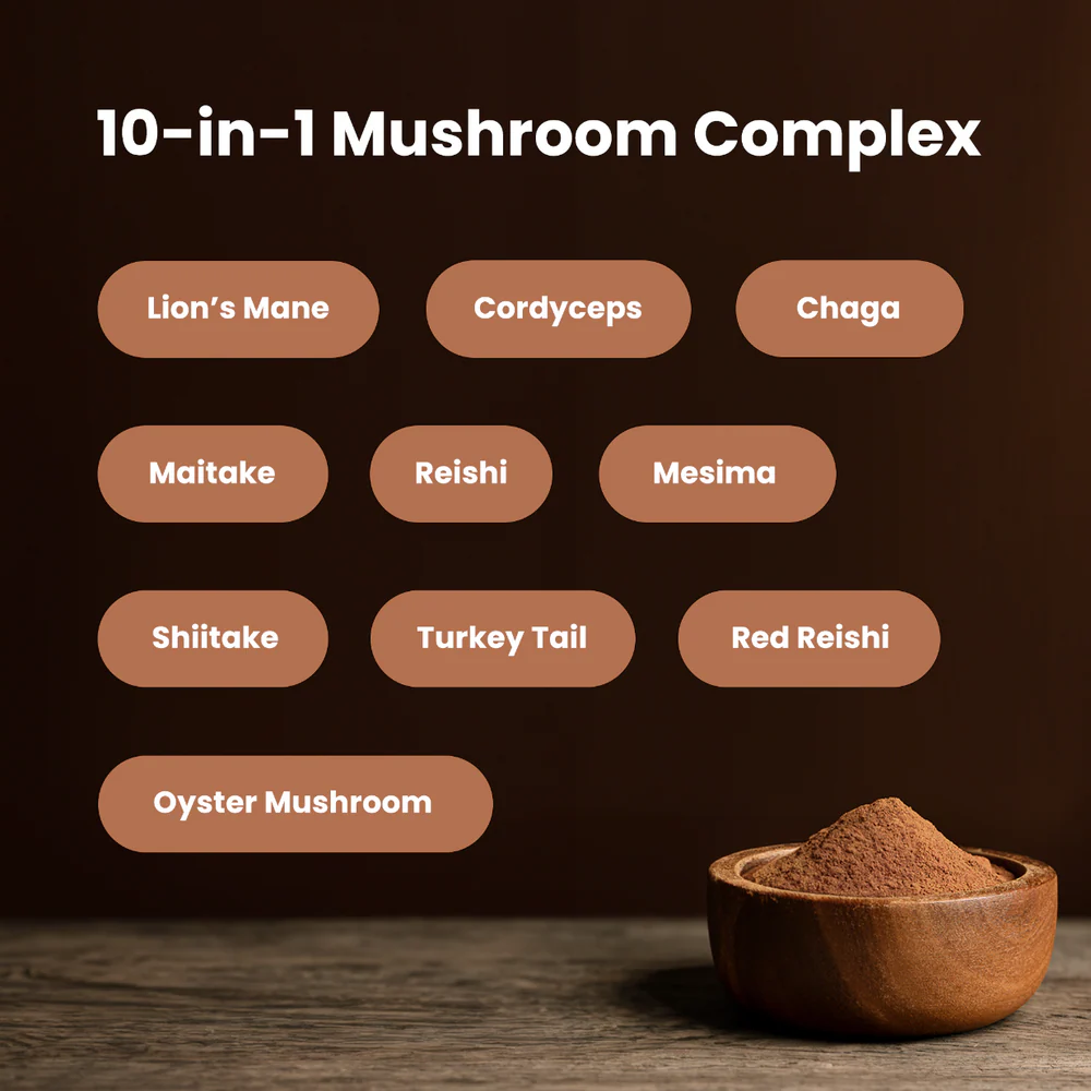 Nutritional 10 In1 Mushroom Complex Powder With Lions Mane, Reishi, Cordyceps, Chaga, Turkey Tail Mushroom Extract Powder