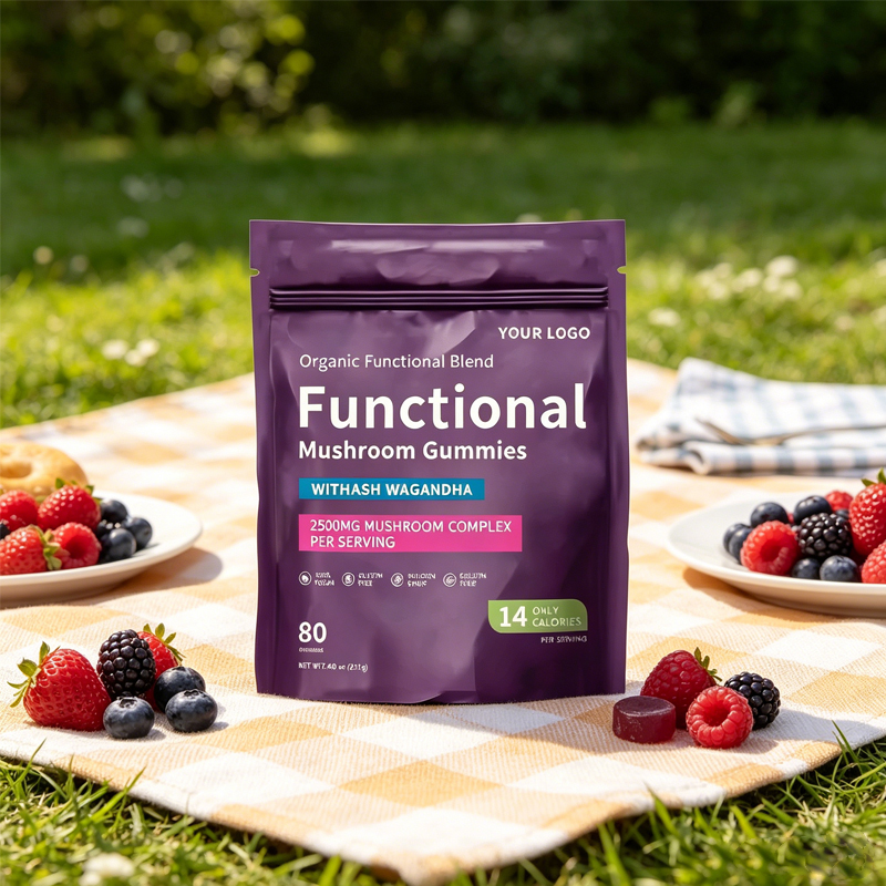 2500mg Functional Blend Mushroom Gummies Ashwagandha Custom OEM Branding Antioxidant Beauty Gluten-Free Immune Support Energy