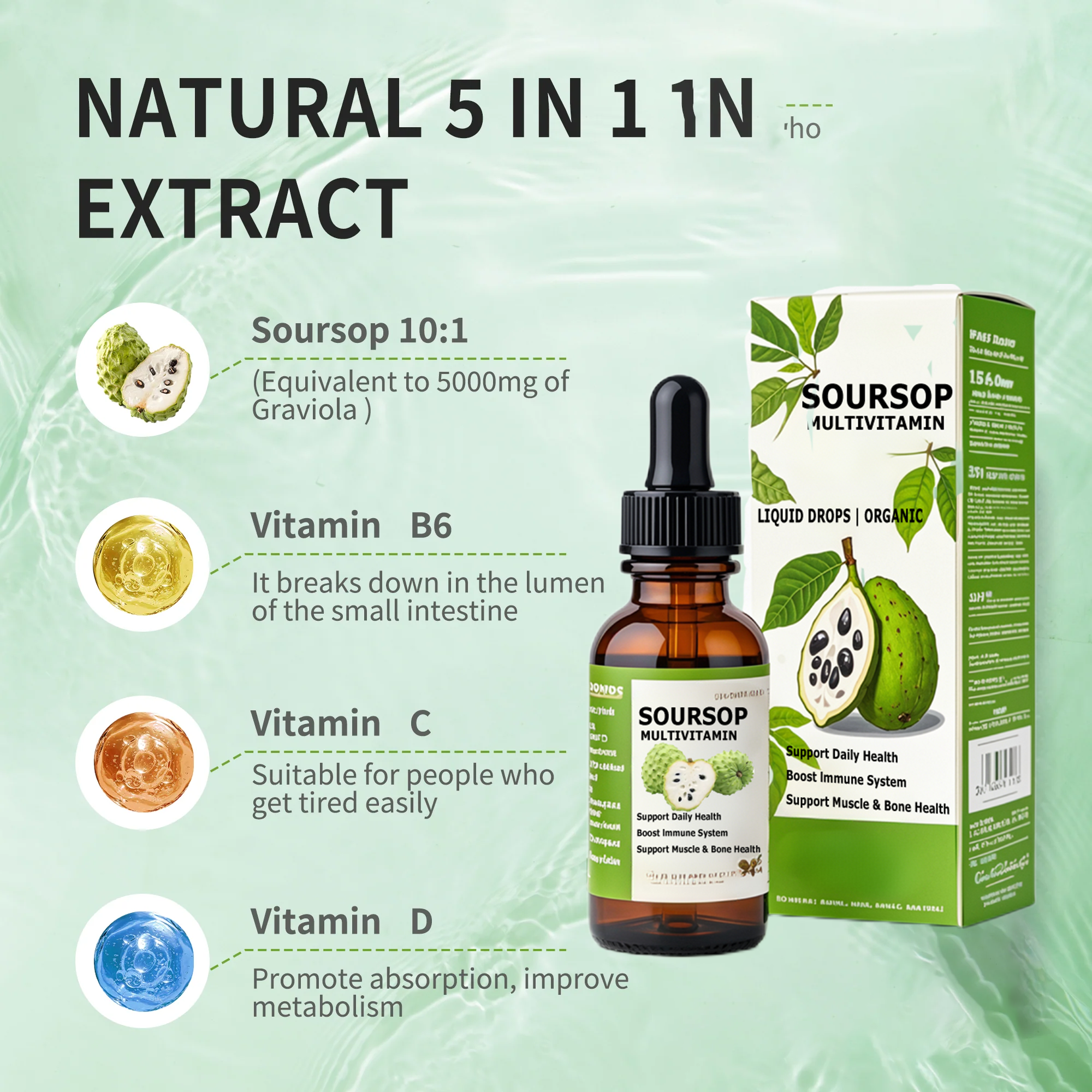 Natural Herbal Extract Fruit Flavor Private Label Herbal Supplement Soursop Leaf Extract Liquid for Adults